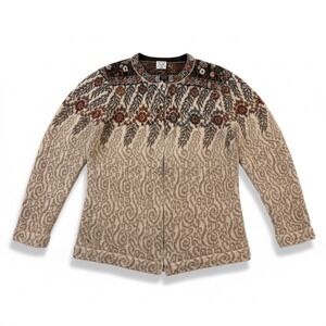 Inca Fashions 100% Alpaca Wool Cardigan Sweater Women's L Floral Zip Hand Made